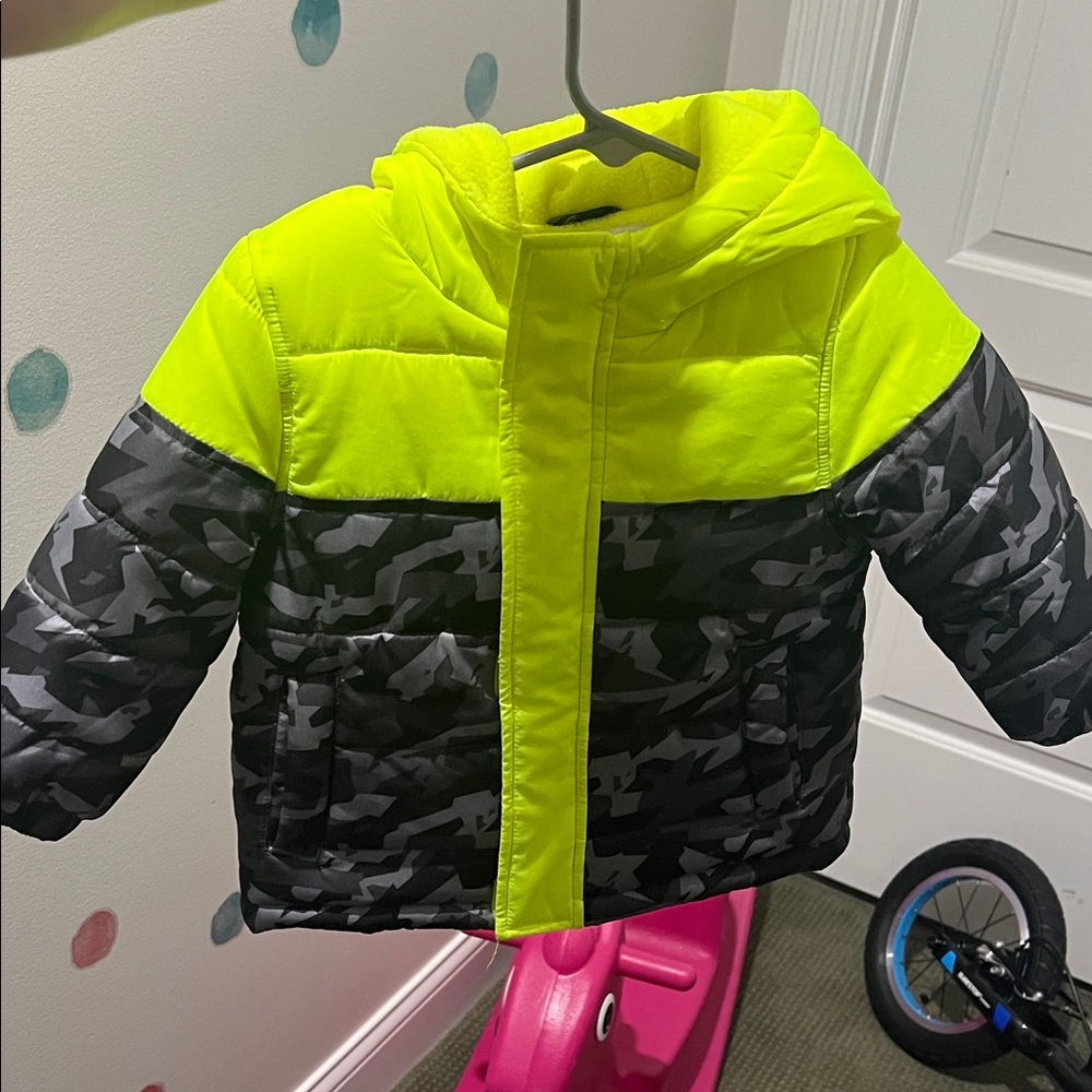 Jumping Beans Neon Yellow and Black Camo Puffer Jacket